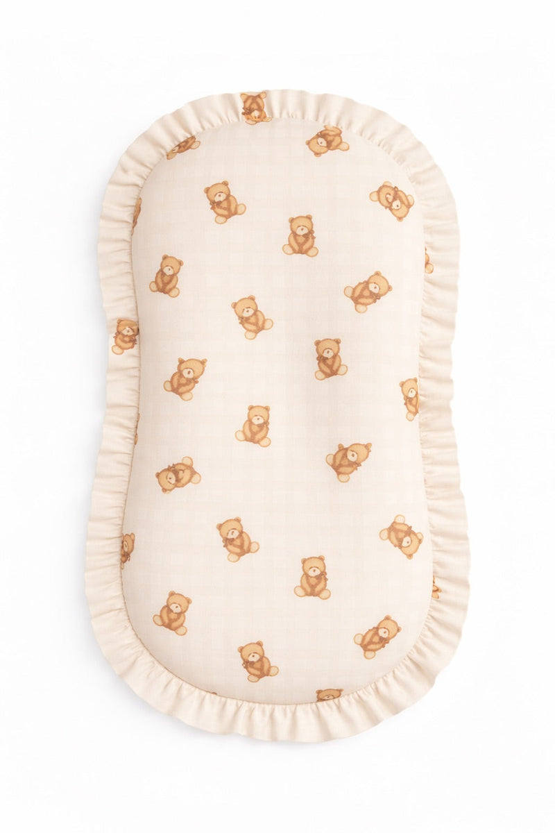 Beige Teddy Bear Gingham Ruffle Baby Lounger Cover — Little Mae & Co