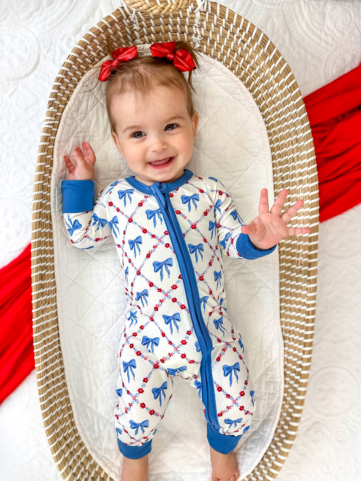Red White & Bows Bamboo Zippy Pajamas — Little Joy Co.