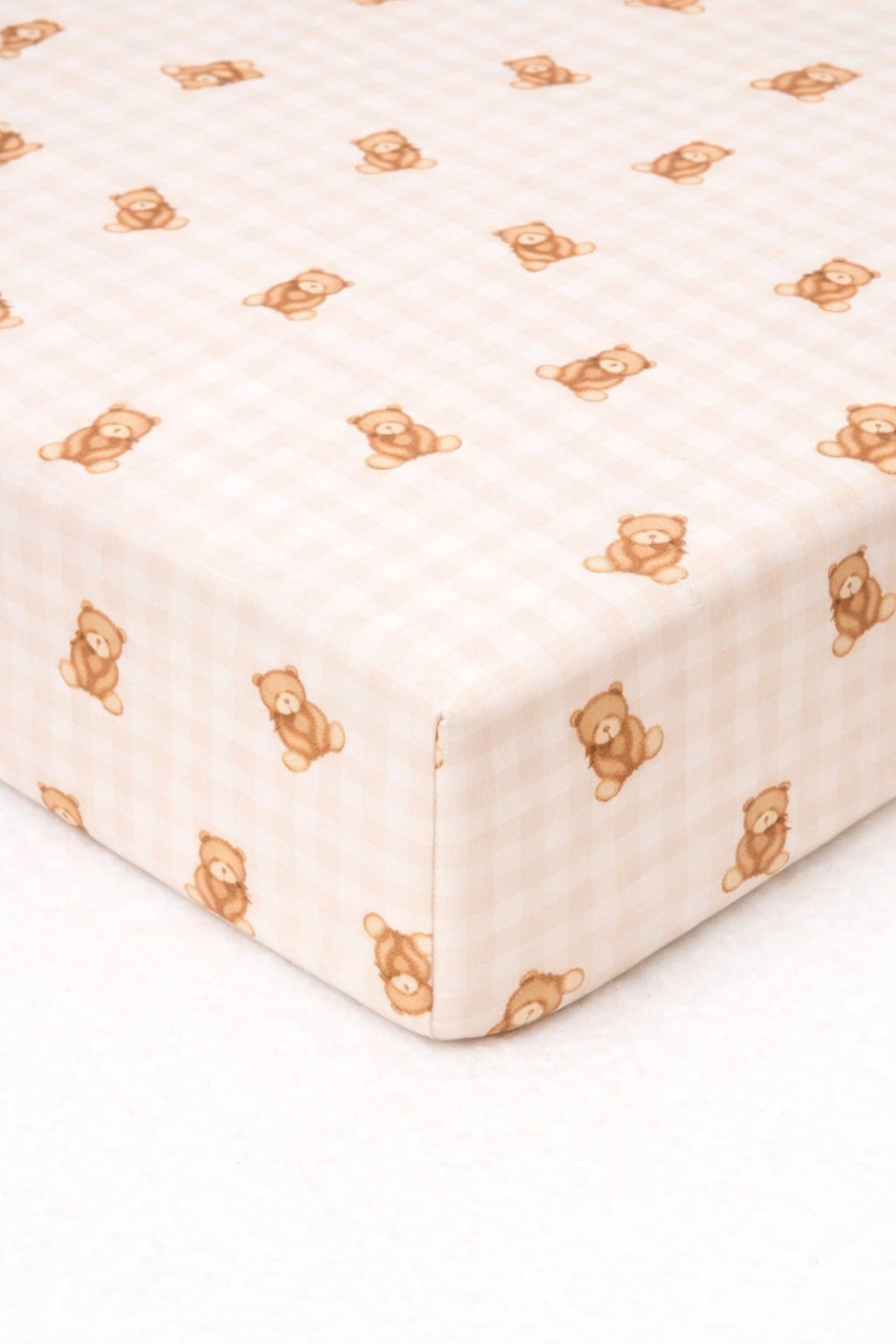 Teddy Beige Gingham Crib Sheet — Little Mae & Co