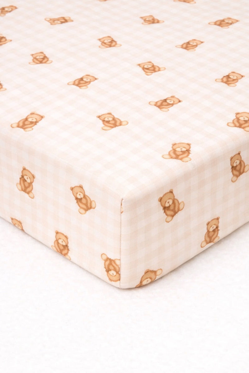 Teddy Beige Gingham Crib Sheet — Little Mae & Co