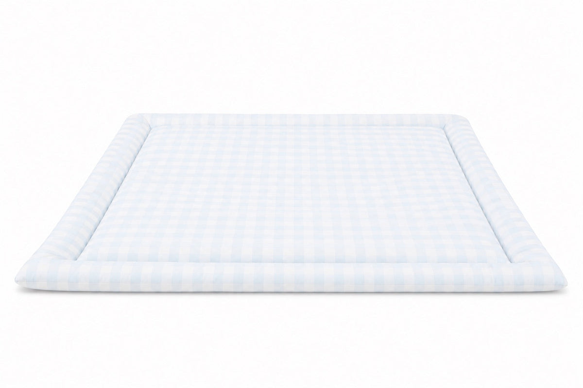 Light Blue Checkered Padded Baby Play Mat — Little Mae & Co
