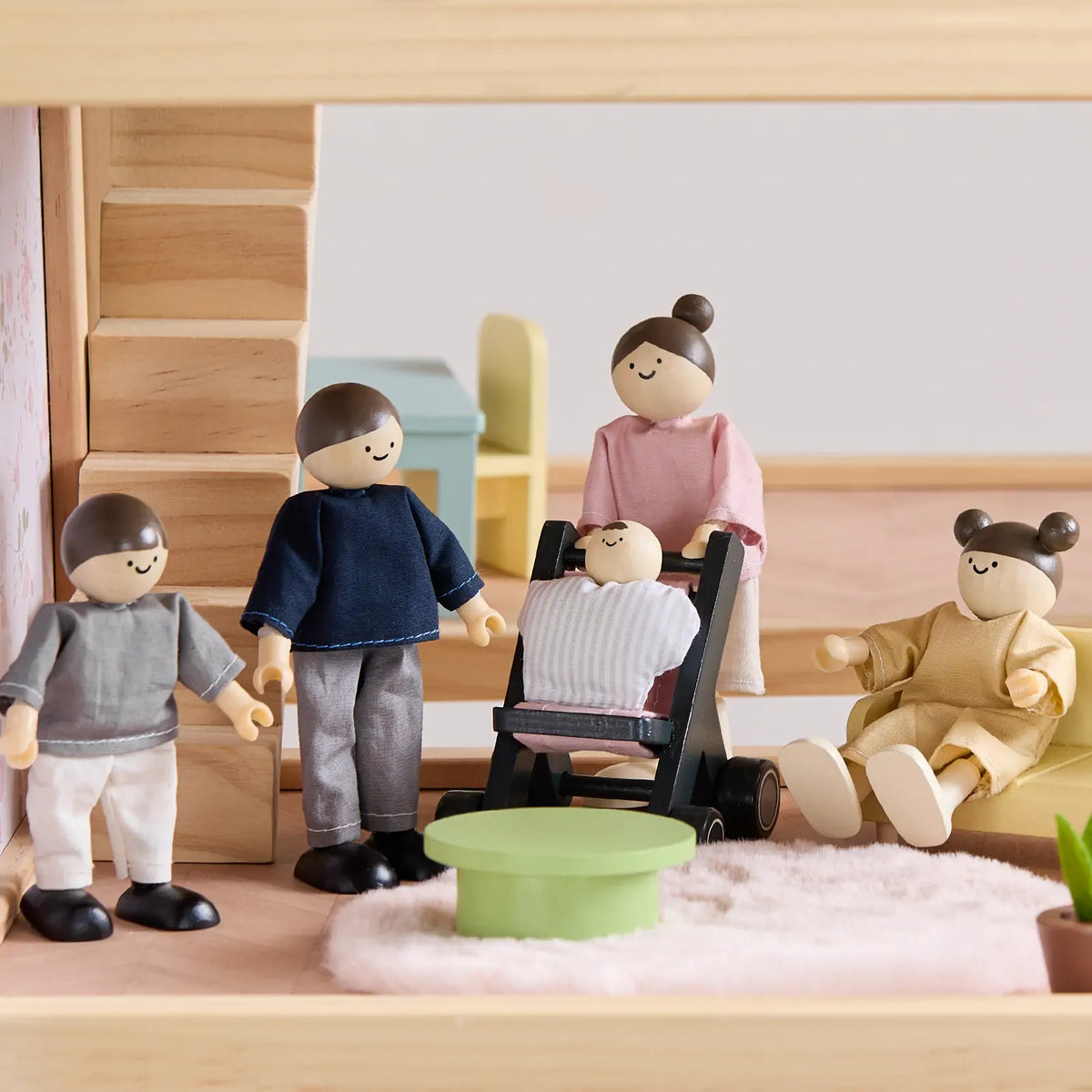 Sweet Family Gift Set: Black Dollhouse & Dollhouse Garage & Extra Dolls Set — Tiny Land