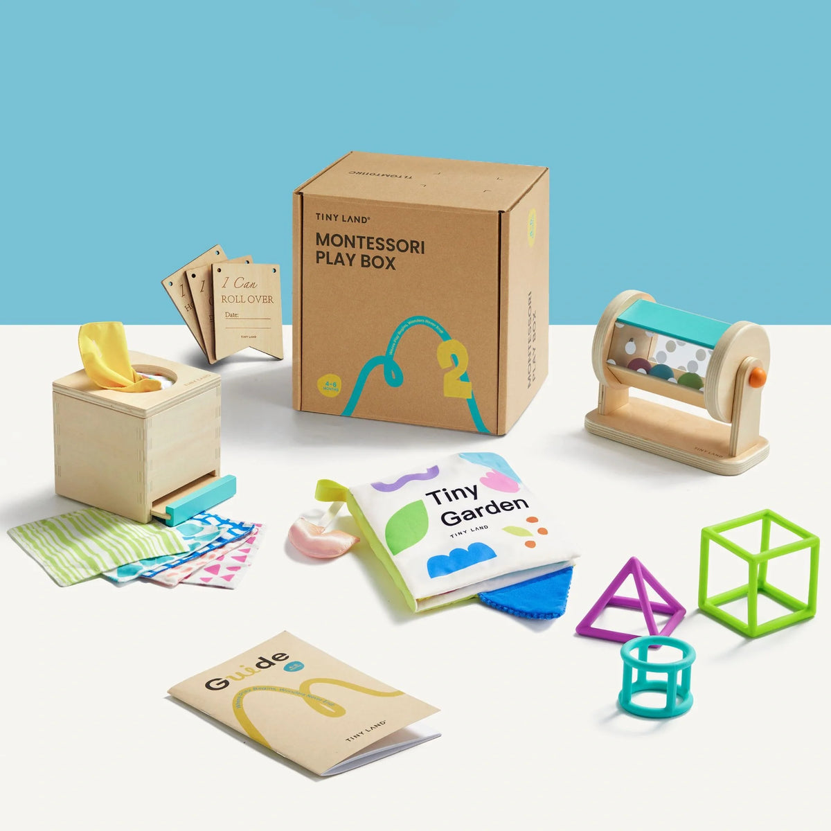 Brain & Hands Playset — Montessori Box (4–6 Months) + Activity Cube — Tiny Land