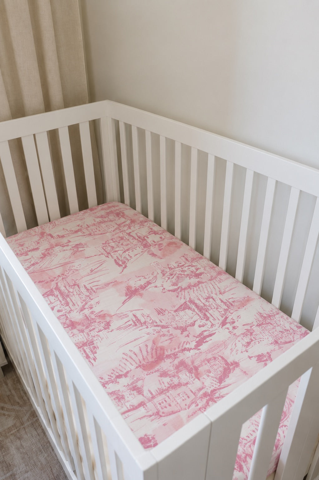 Pink Toile Crib Sheet — Little Mae & Co
