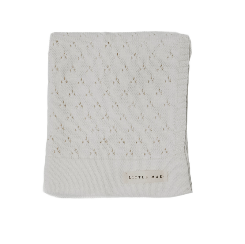 Vanilla White Pointelle Knit Blanket — Little Mae & Co