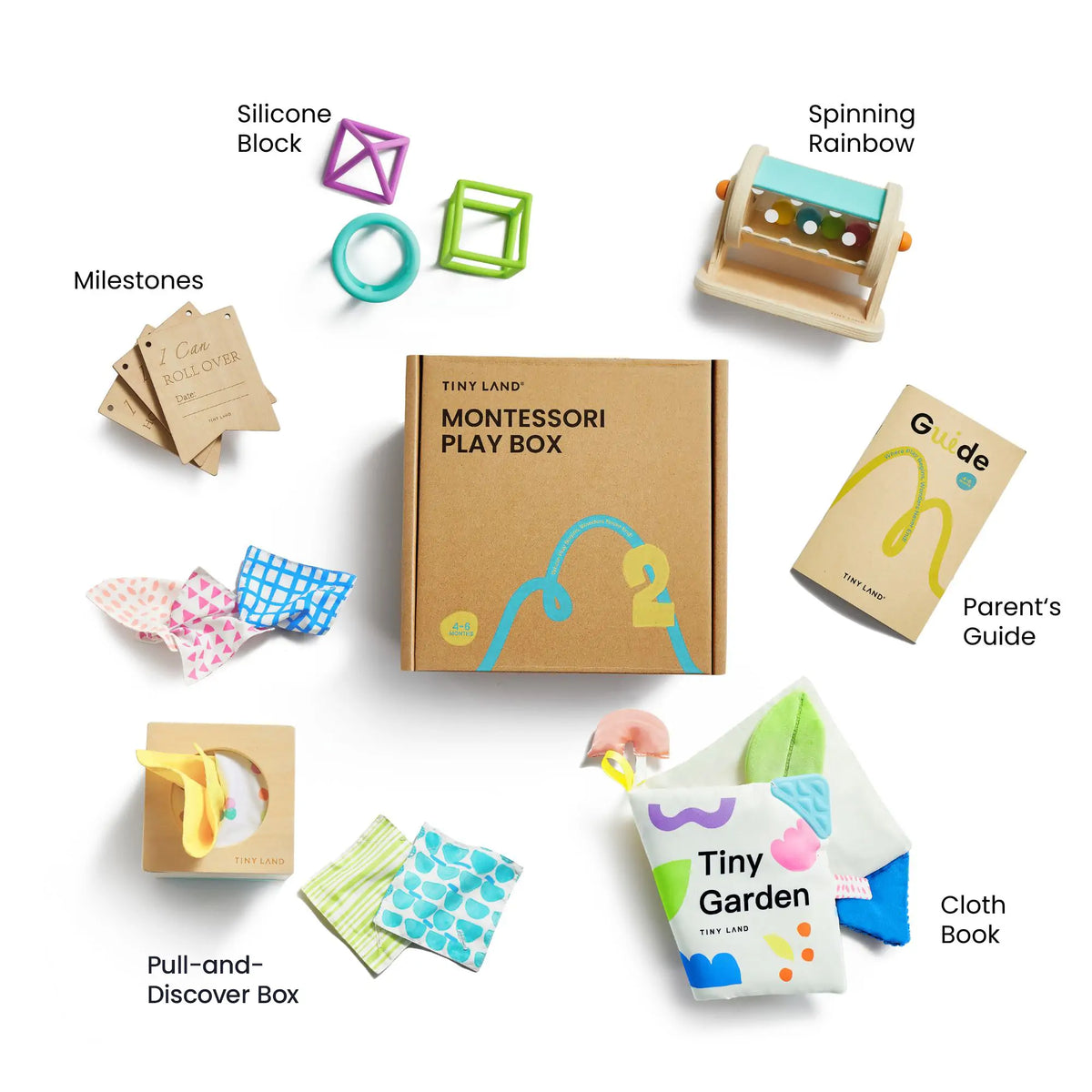 Brain & Hands Playset — Montessori Box (4–6 Months) + Activity Cube — Tiny Land