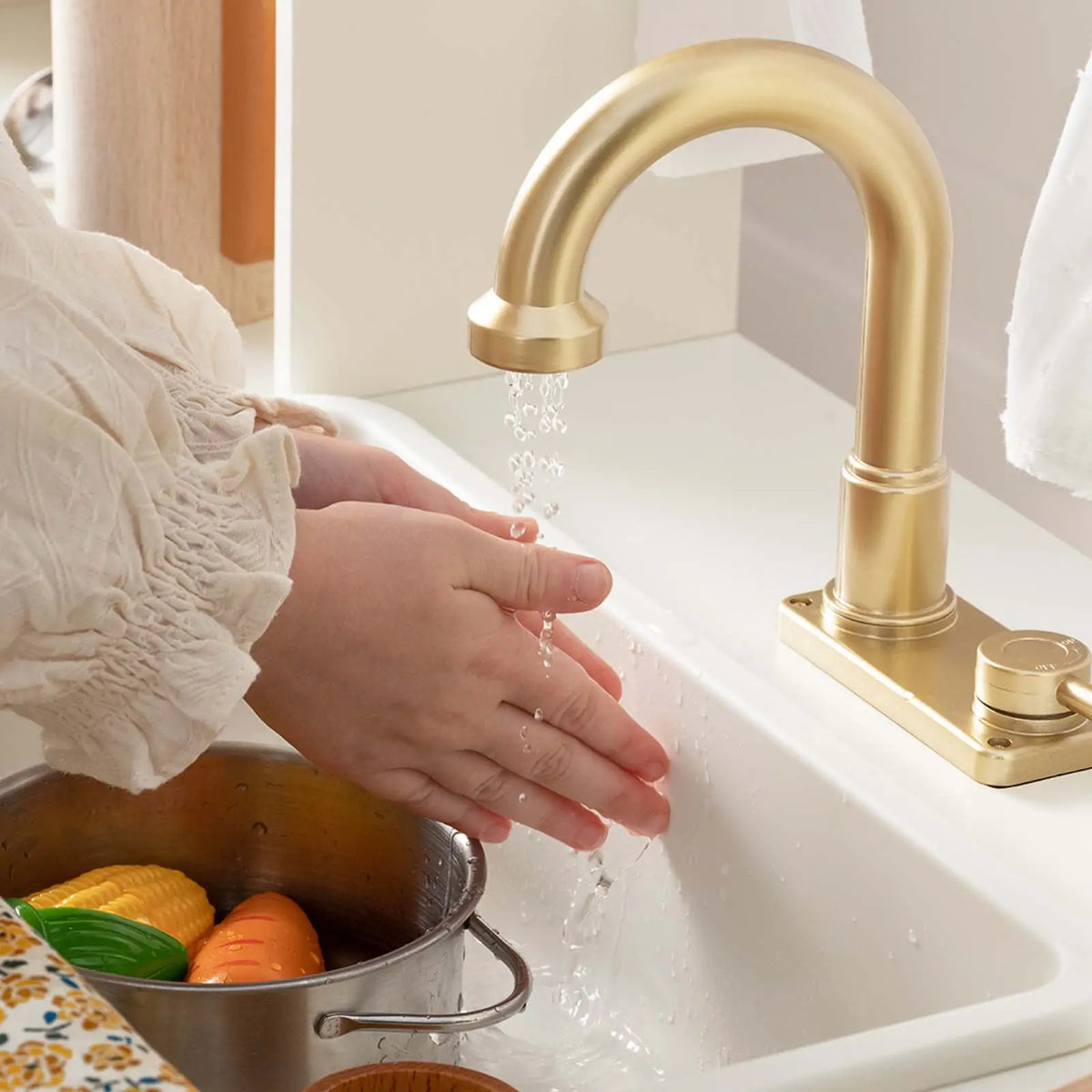 Tiny Land® Play Kitchen with Running Water - Iconic Aqua Kitchen in Cream — Tiny Land