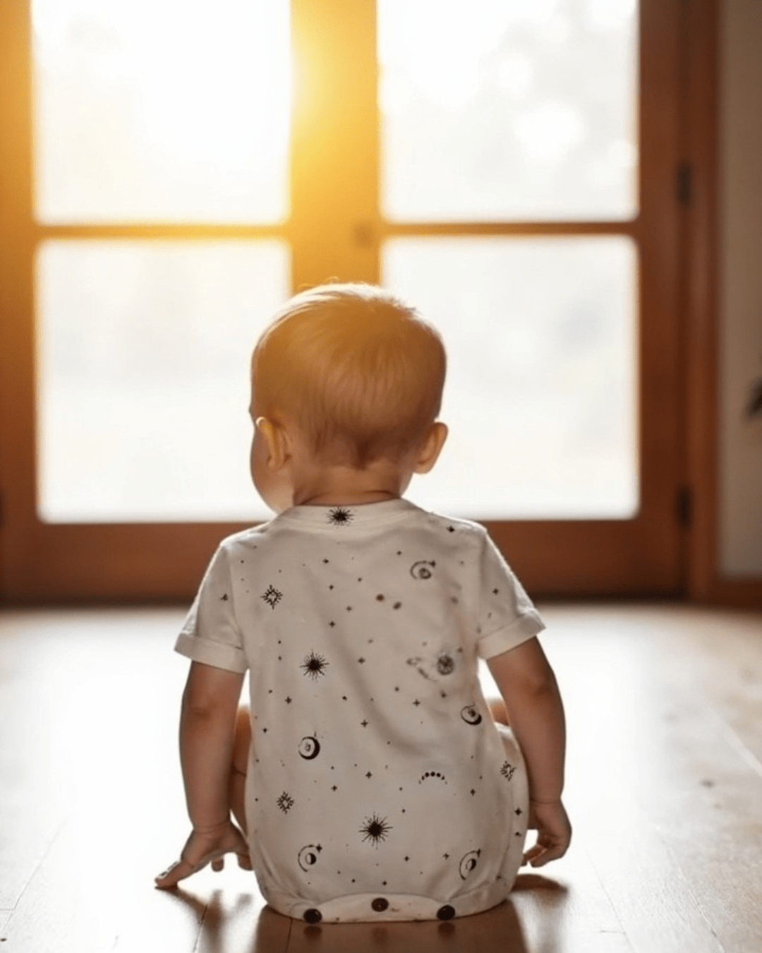 short sleeve romper | celestial — Finn + Emma