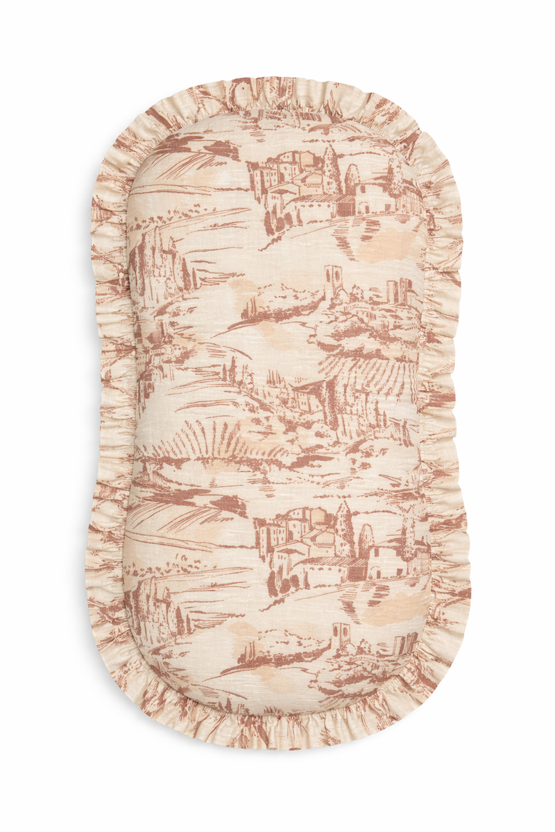 Brown Toile Ruffle Baby Lounger Cover — Little Mae & Co
