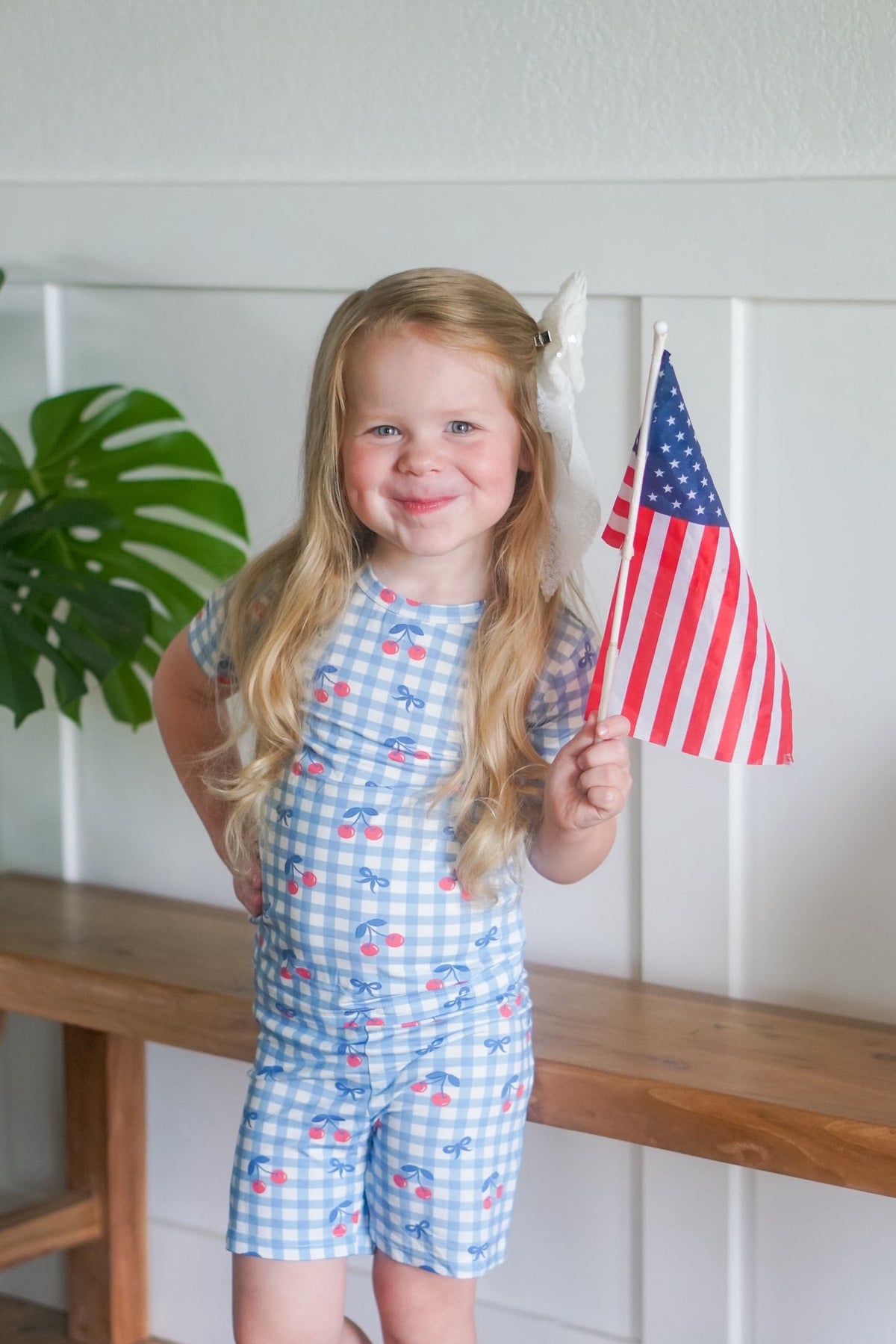 Red White & Blue Cherry Cherry Gingham 2pc Bamboo Pajamas — Little Joy Co.