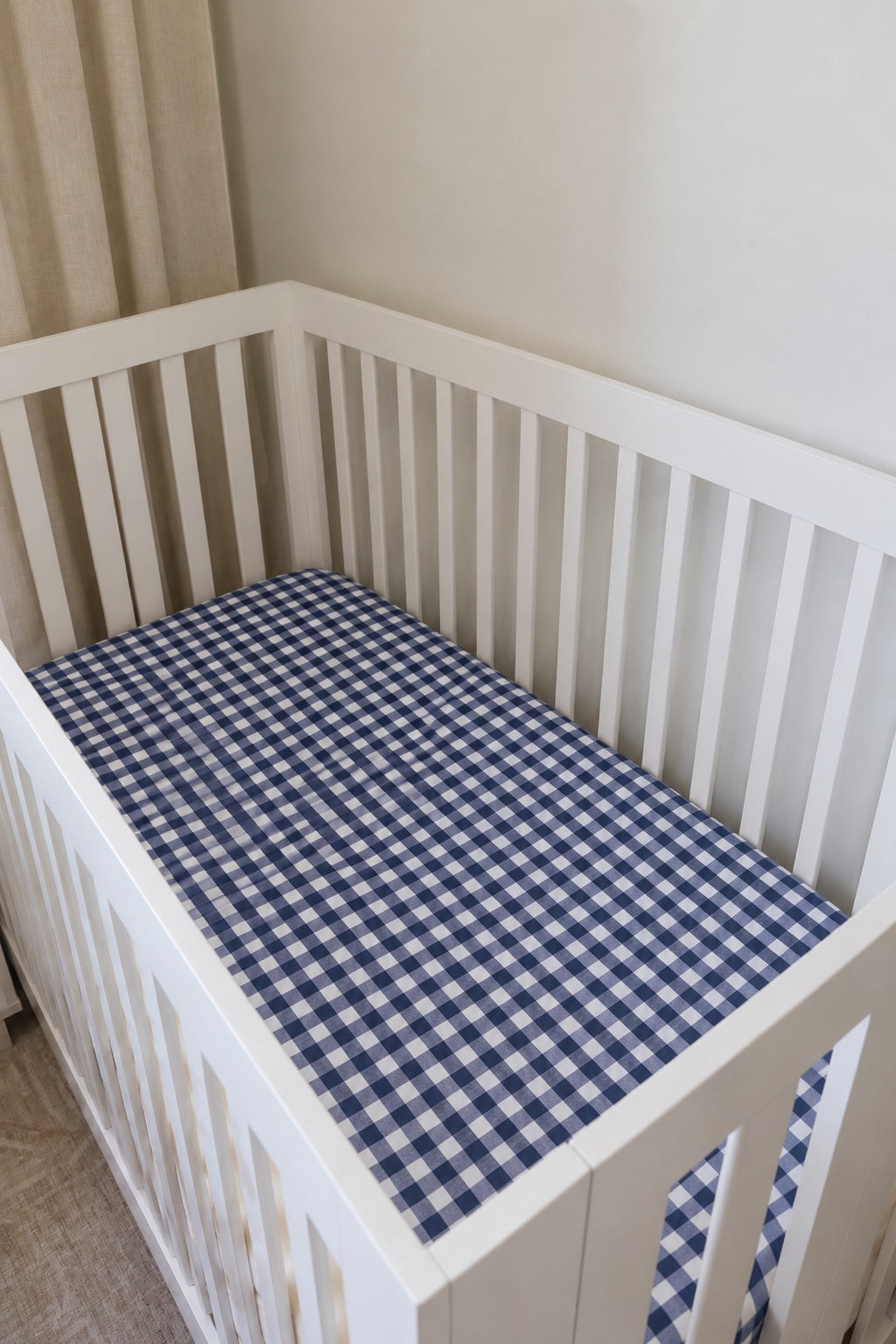 Navy Blue Gingham Crib Sheet — Little Mae & Co