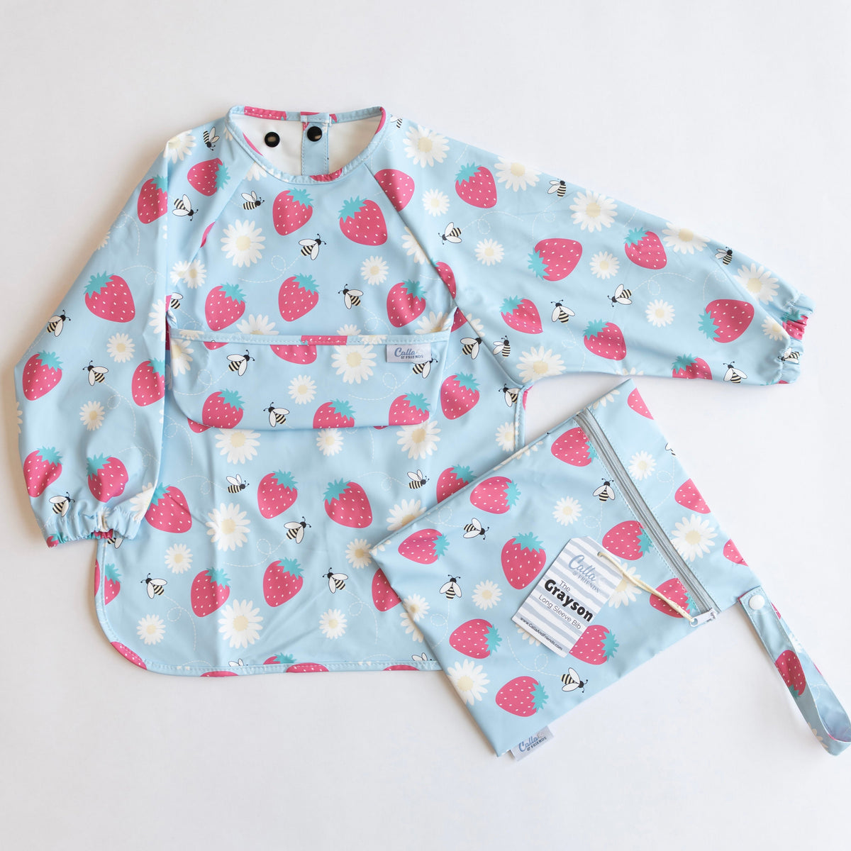 The Grayson Long Sleeve Bib - Strawberry Patch — Calla and Friends