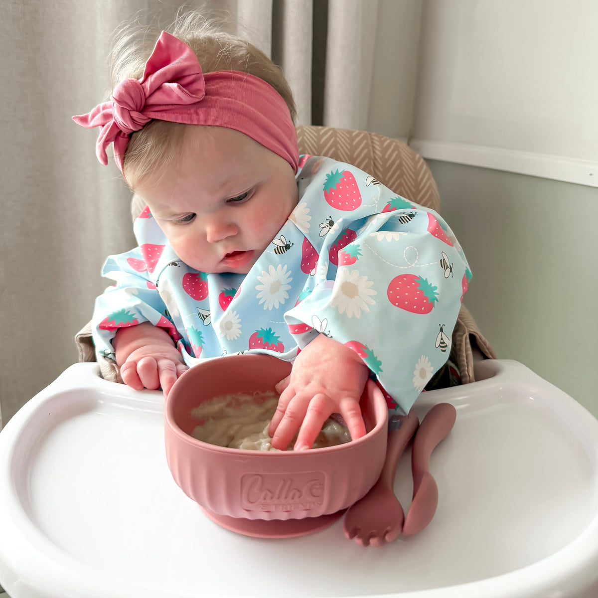 The Grayson Long Sleeve Bib - Strawberry Patch — Calla and Friends