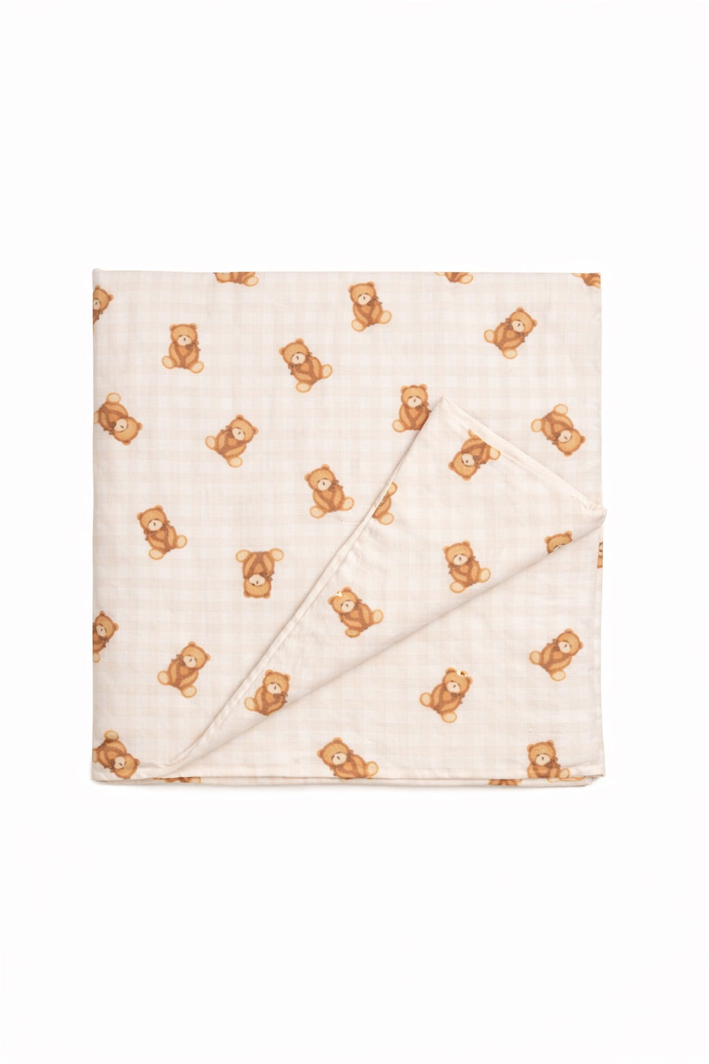 Beige Teddy Bear Gingham Crib Quilted Blanket — Little Mae & Co