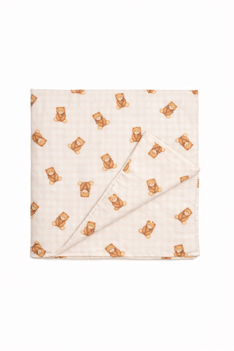 Beige Teddy Bear Gingham Crib Quilted Blanket — Little Mae & Co