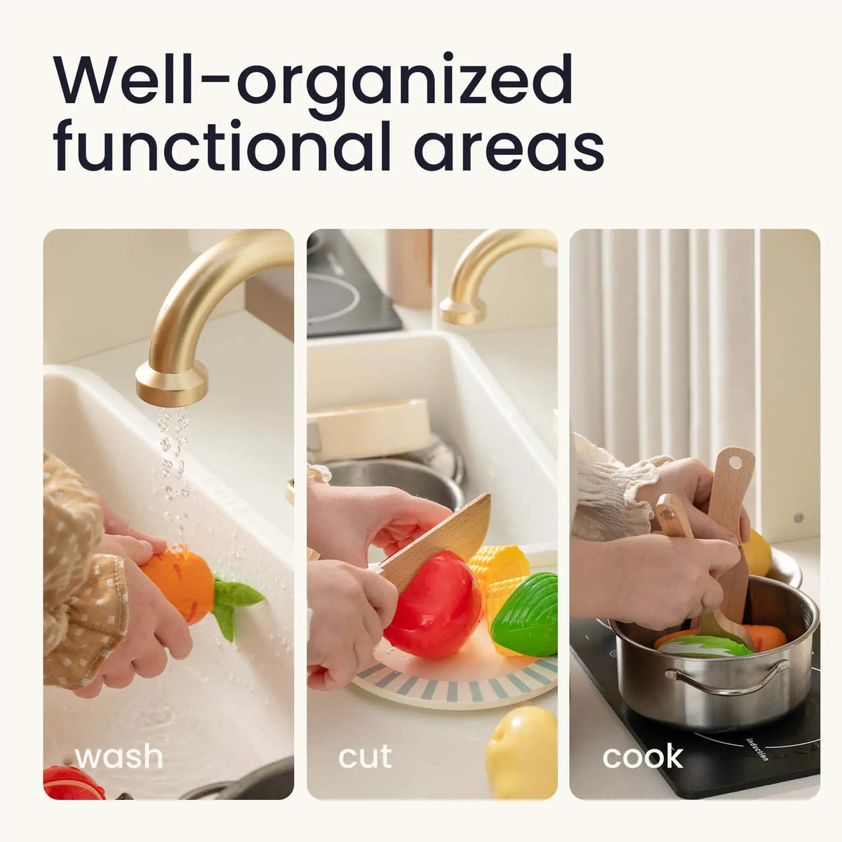 Tiny Land® Play Kitchen with Running Water - Iconic Aqua Kitchen in Cream — Tiny Land
