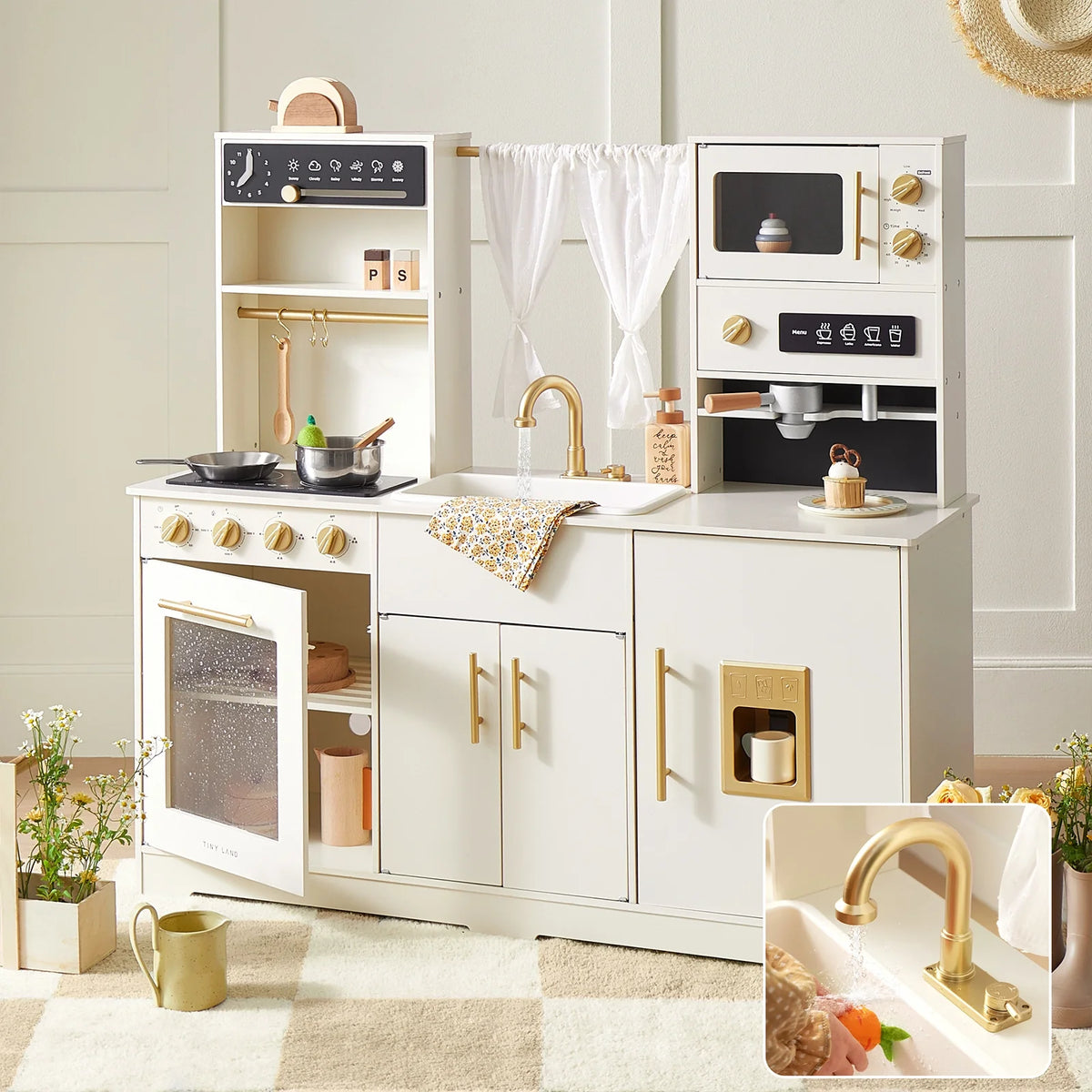 Tiny Land® Play Kitchen with Running Water - Iconic Aqua Kitchen in Cream — Tiny Land