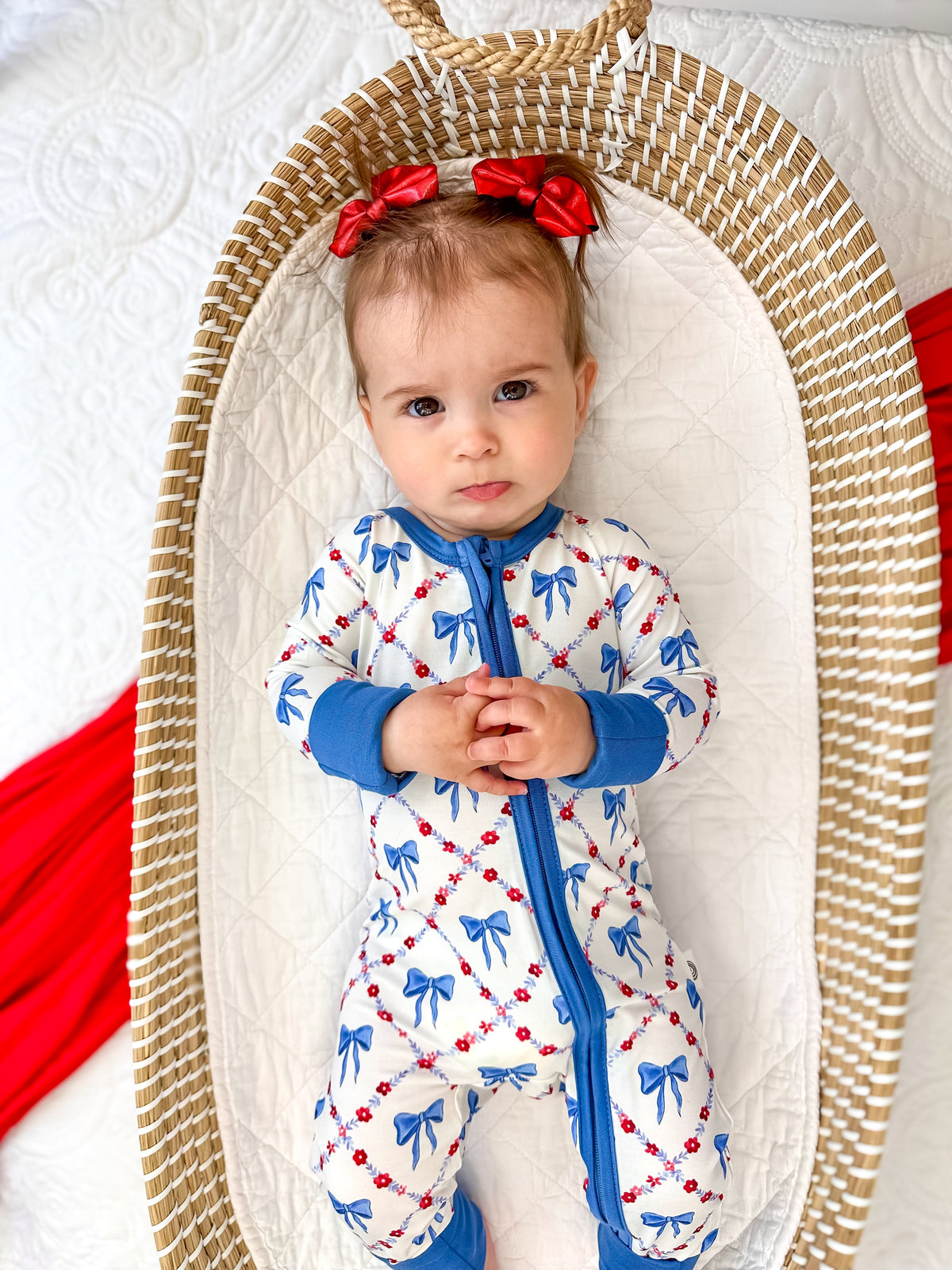 Red White & Bows Bamboo Zippy Pajamas — Little Joy Co.