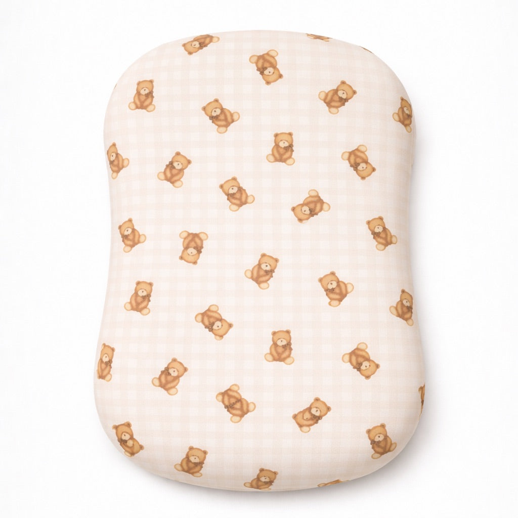 Beige Teddy Bear Gingham Ruffle Baby Lounger Cover — Little Mae & Co