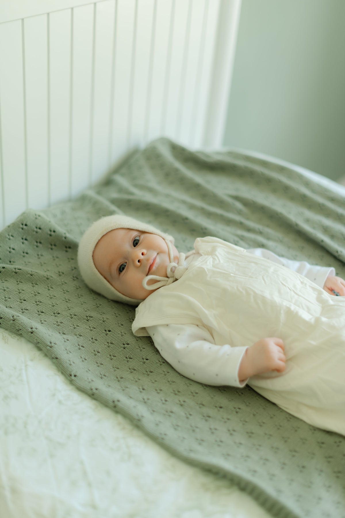 Mint Pointelle Knit Blanket — Little Mae & Co