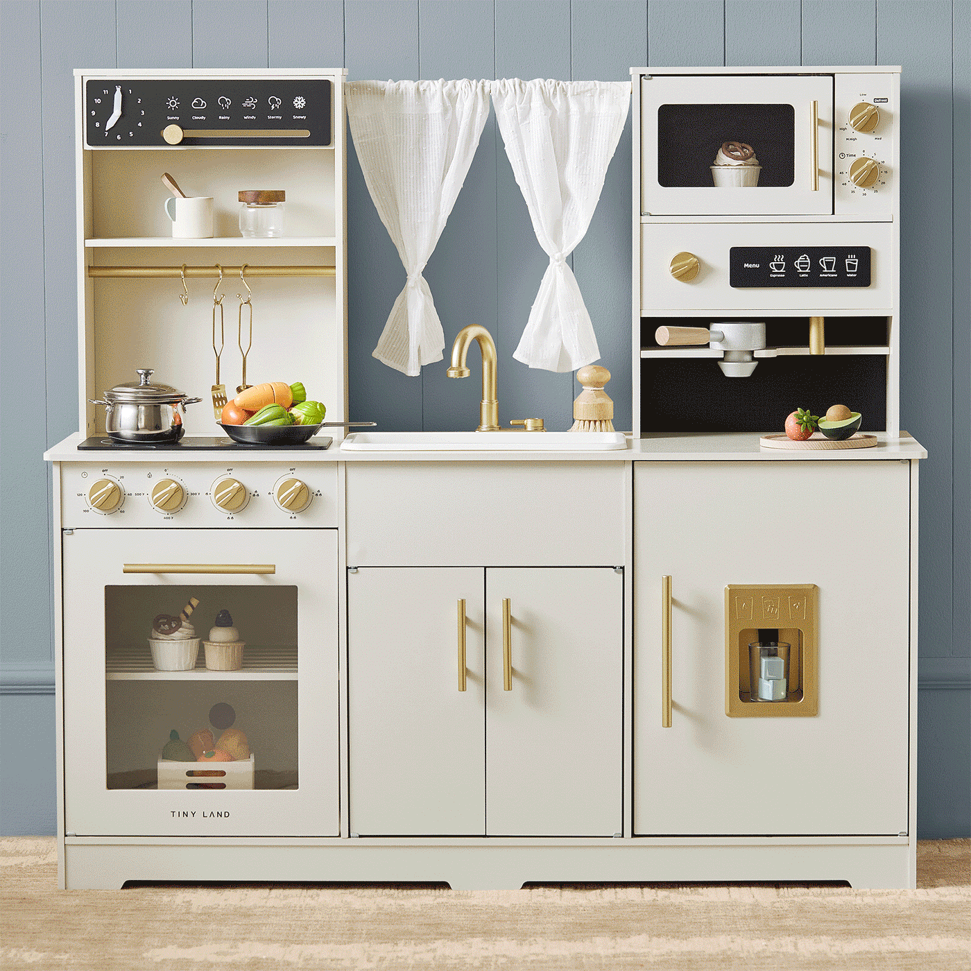 Tiny Land® Play Kitchen with Running Water - Iconic Aqua Kitchen in Cream — Tiny Land