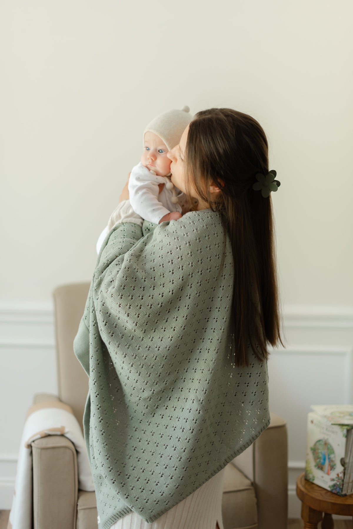 Mint Pointelle Knit Blanket — Little Mae & Co