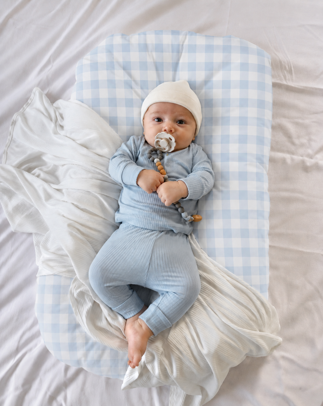Blue Checkered Ruffle Baby Lounger Cover — Little Mae & Co