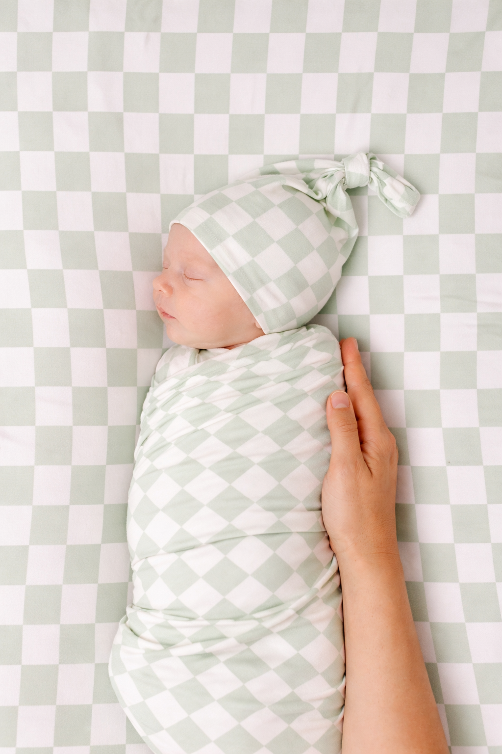 Green & White Checkered Stretch Swaddle — Little Mae & Co