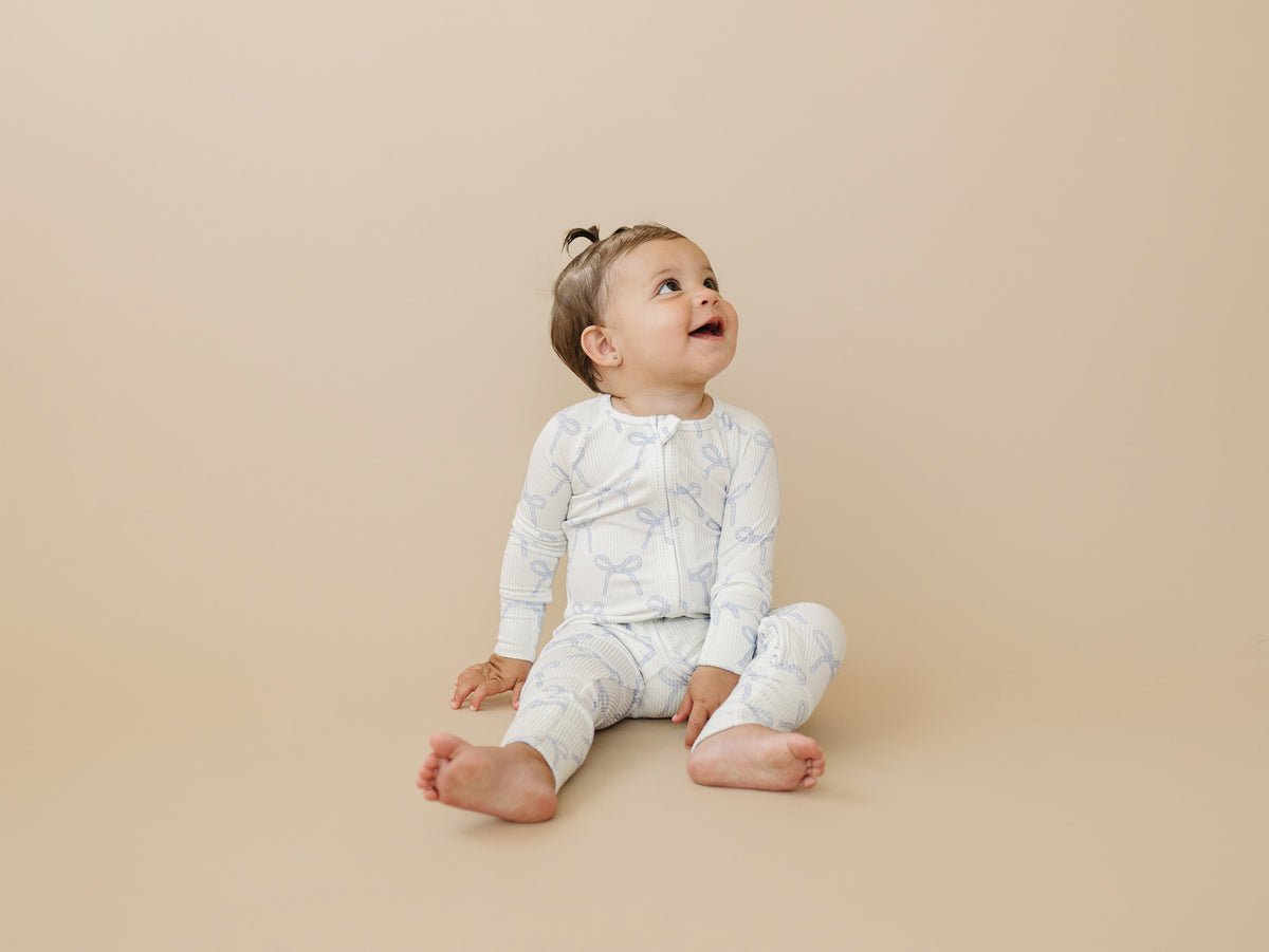 Blue Belle Ribbed Bamboo Zippy Pajamas — Little Joy Co.