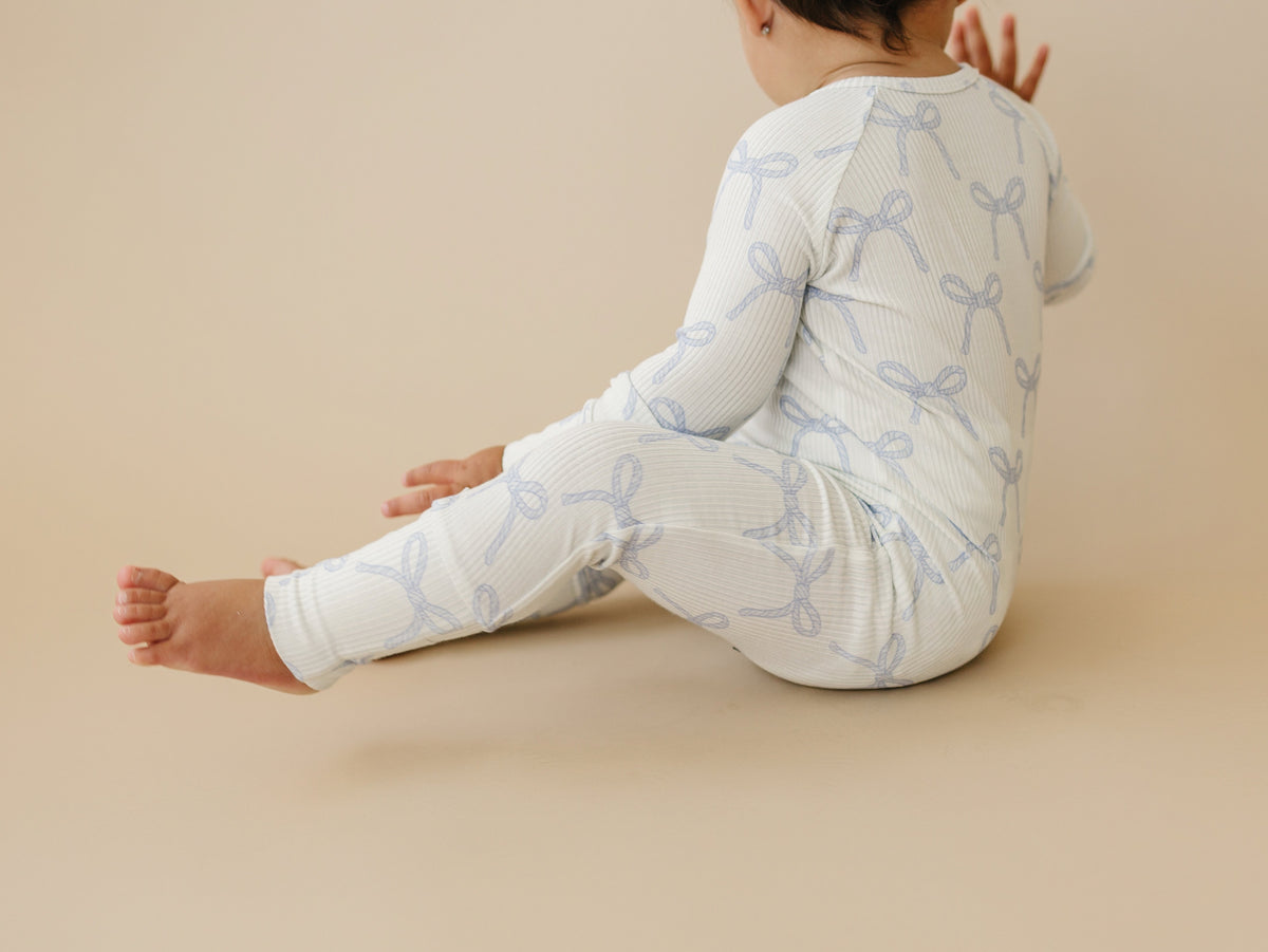 Blue Belle Ribbed Bamboo Zippy Pajamas — Little Joy Co.