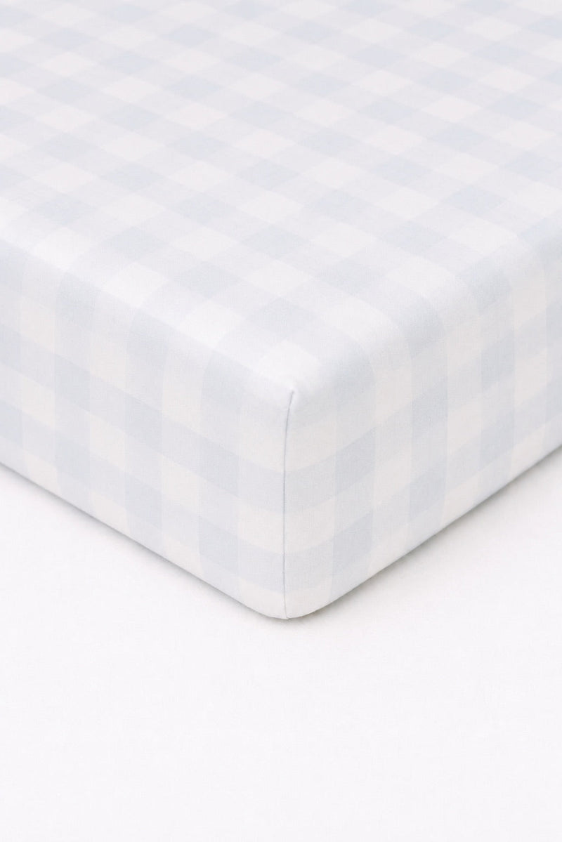 Light Blue Checkered Crib Sheet — Little Mae & Co
