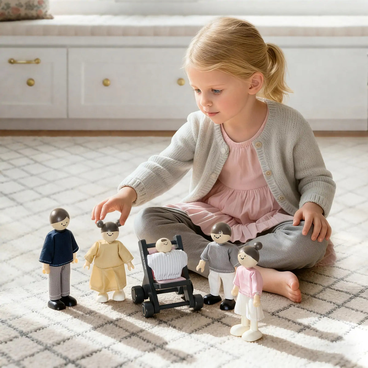 Sweet Family Gift Set: Black Dollhouse & Dollhouse Garage & Extra Dolls Set — Tiny Land