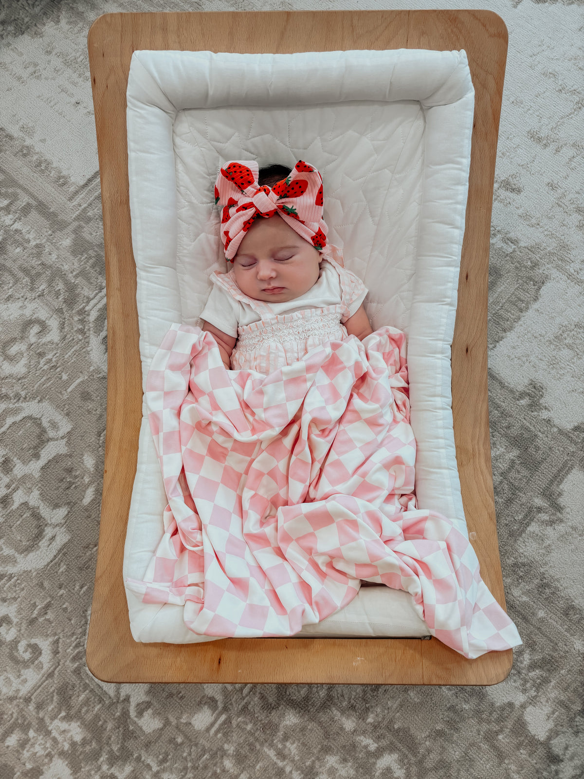 Pink & White Checkered Stretch Swaddle — Little Mae & Co