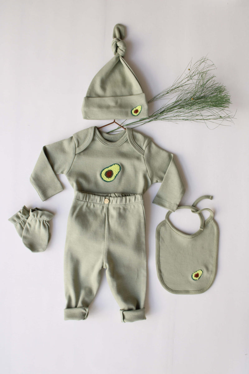 Avocado Patterned 5 Piece Newborn Set — Honey and Hive