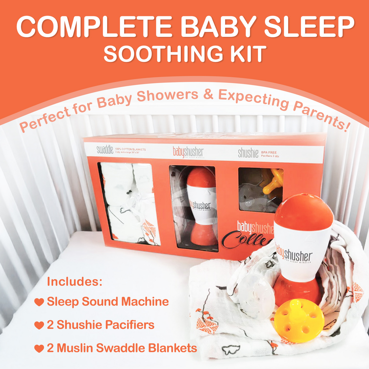 Baby Shusher Collection Gift Set – Sound Machine, Silicone Pacifiers & Muslin Swaddles for Newborns — Shusher
