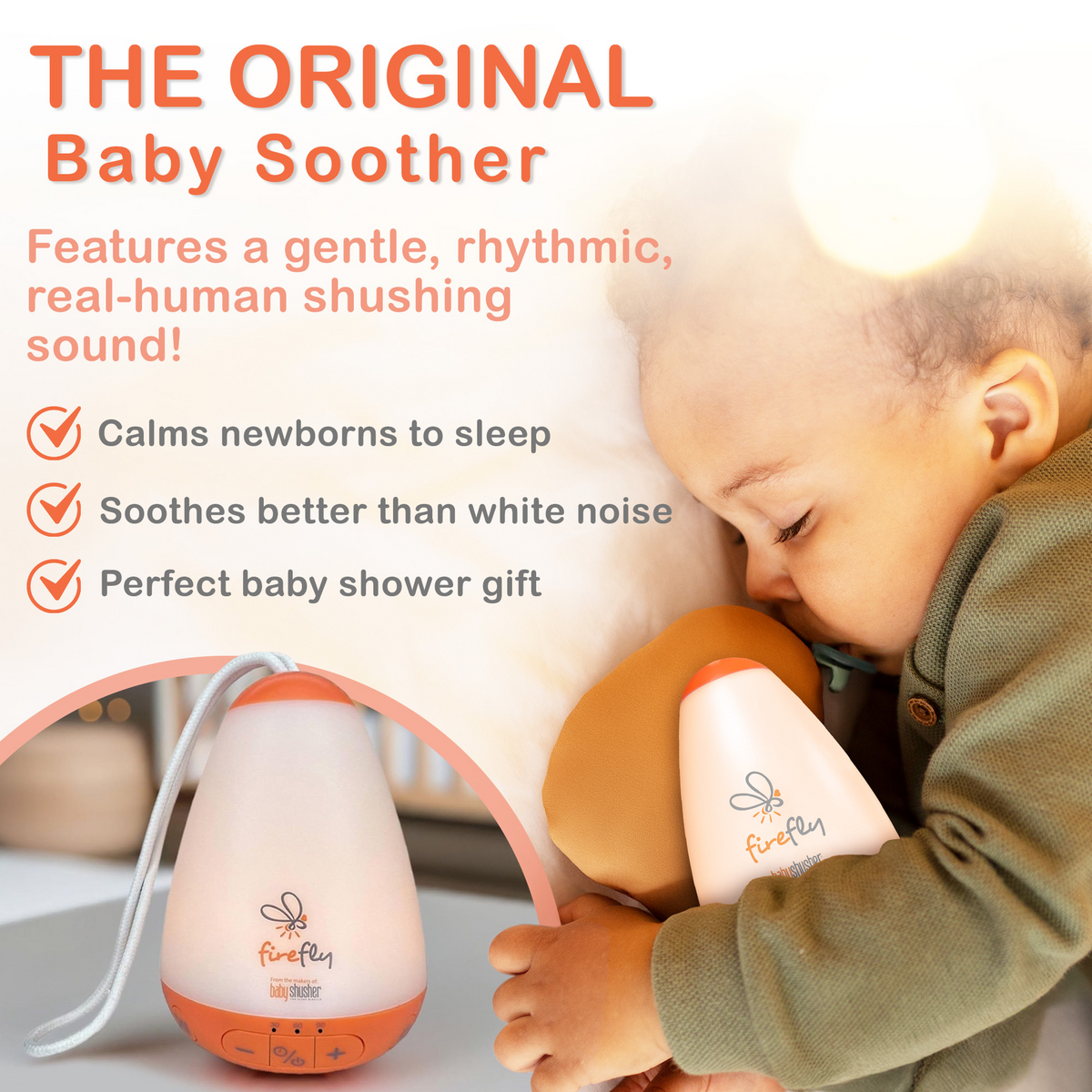 Baby Shusher Firefly – Portable Sound Machine & Night Light with Real Shushing Sound — Shusher