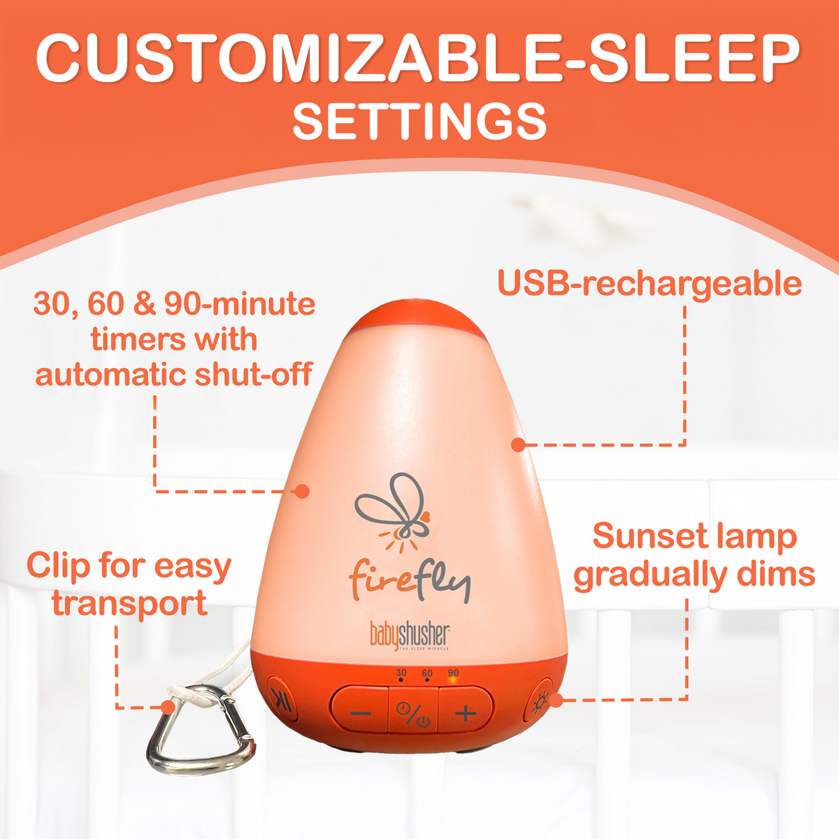 Baby Shusher Firefly – Portable Sound Machine & Night Light with Real Shushing Sound — Shusher