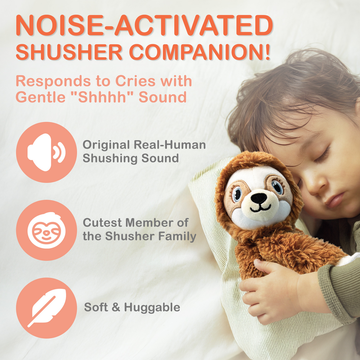 Baby Shusher Sloth – Plush Sound Machine with Real Shushing Sound & Smart Cry Detection — Shusher