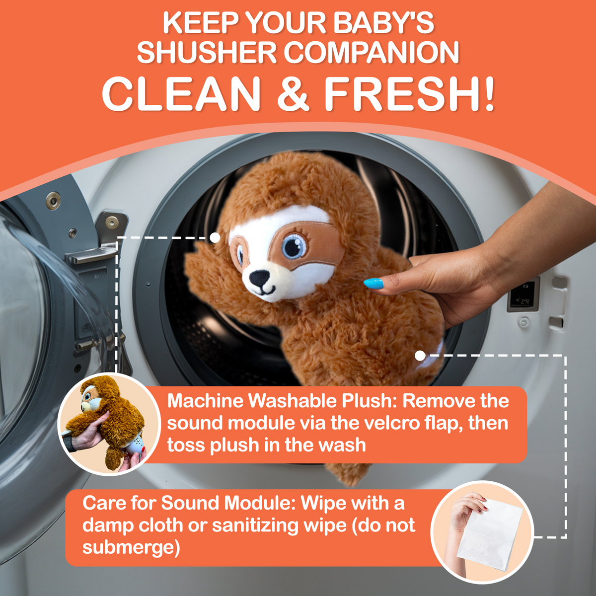 Baby Shusher Sloth – Plush Sound Machine with Real Shushing Sound & Smart Cry Detection — Shusher