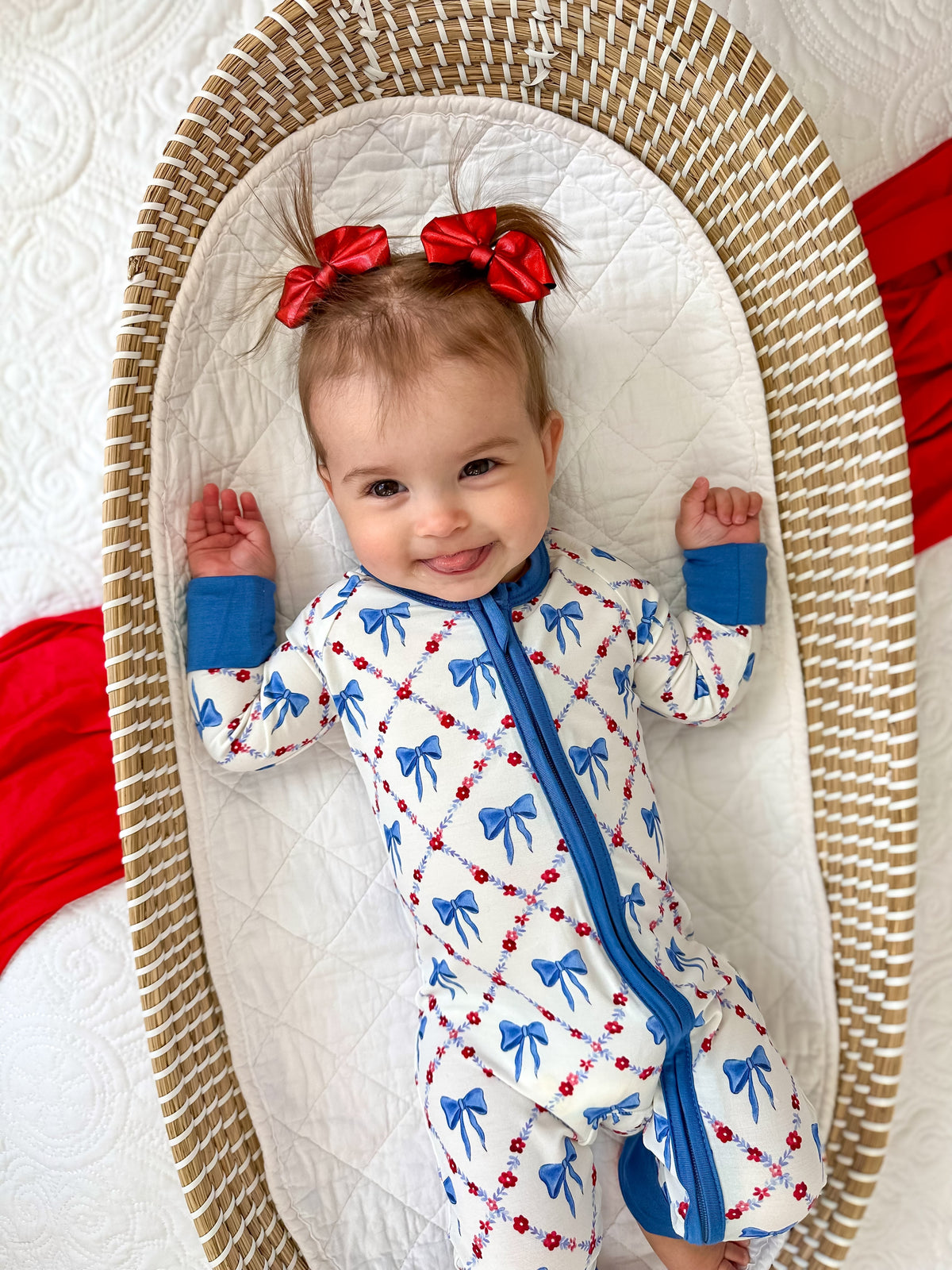 Red White & Bows Bamboo Zippy Pajamas — Little Joy Co.
