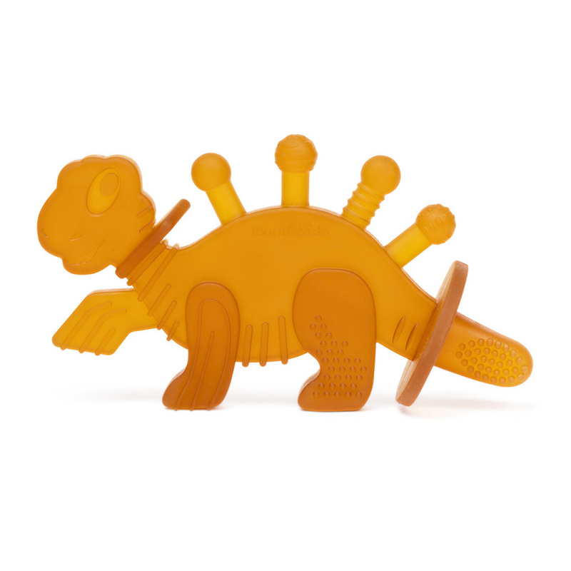 Dibly Amber - Baltic Amber & Natural Rubber Dinosaur Teether with Toothbrush Tail — Bambeado
