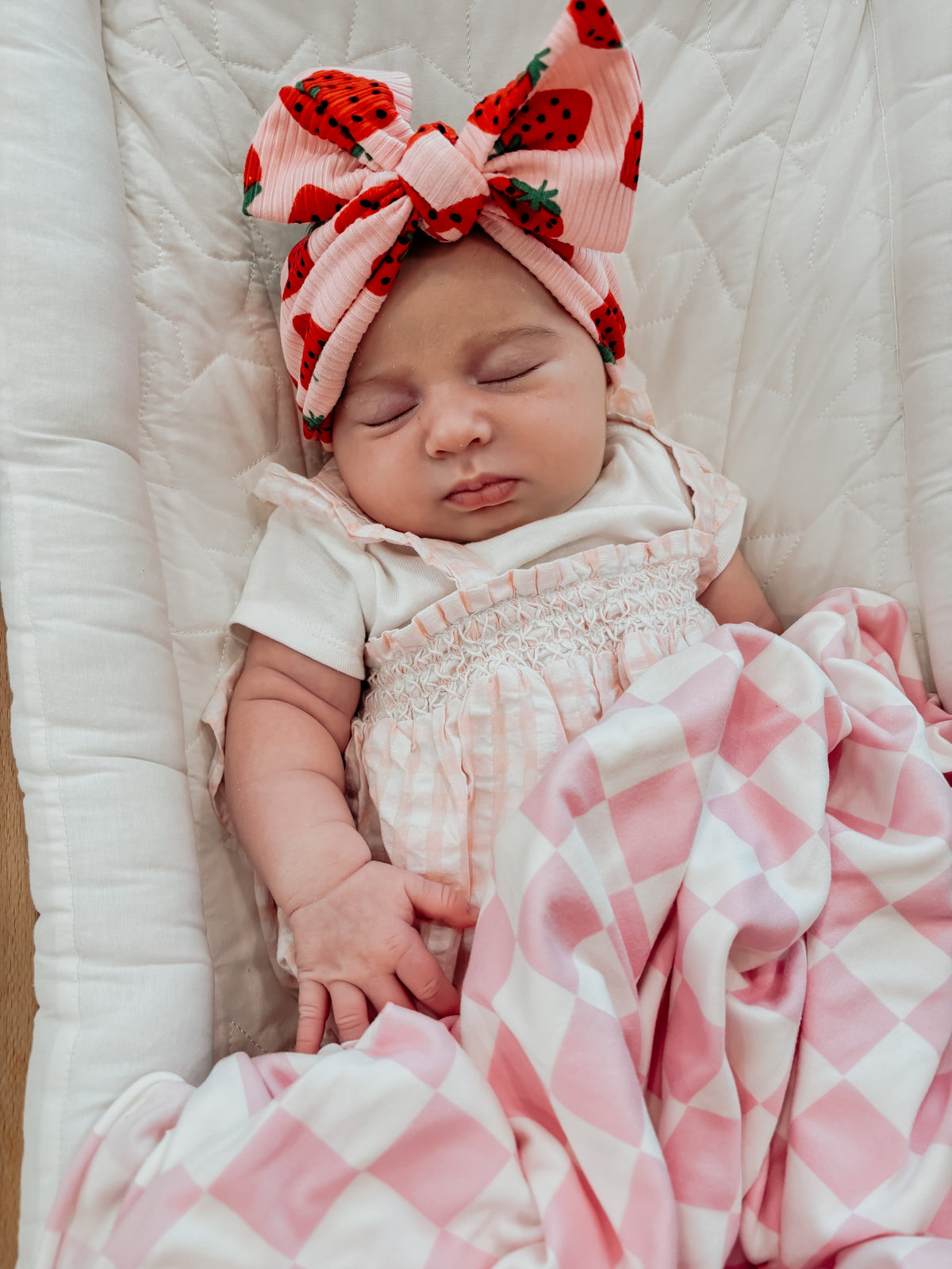 Pink & White Checkered Stretch Swaddle — Little Mae & Co