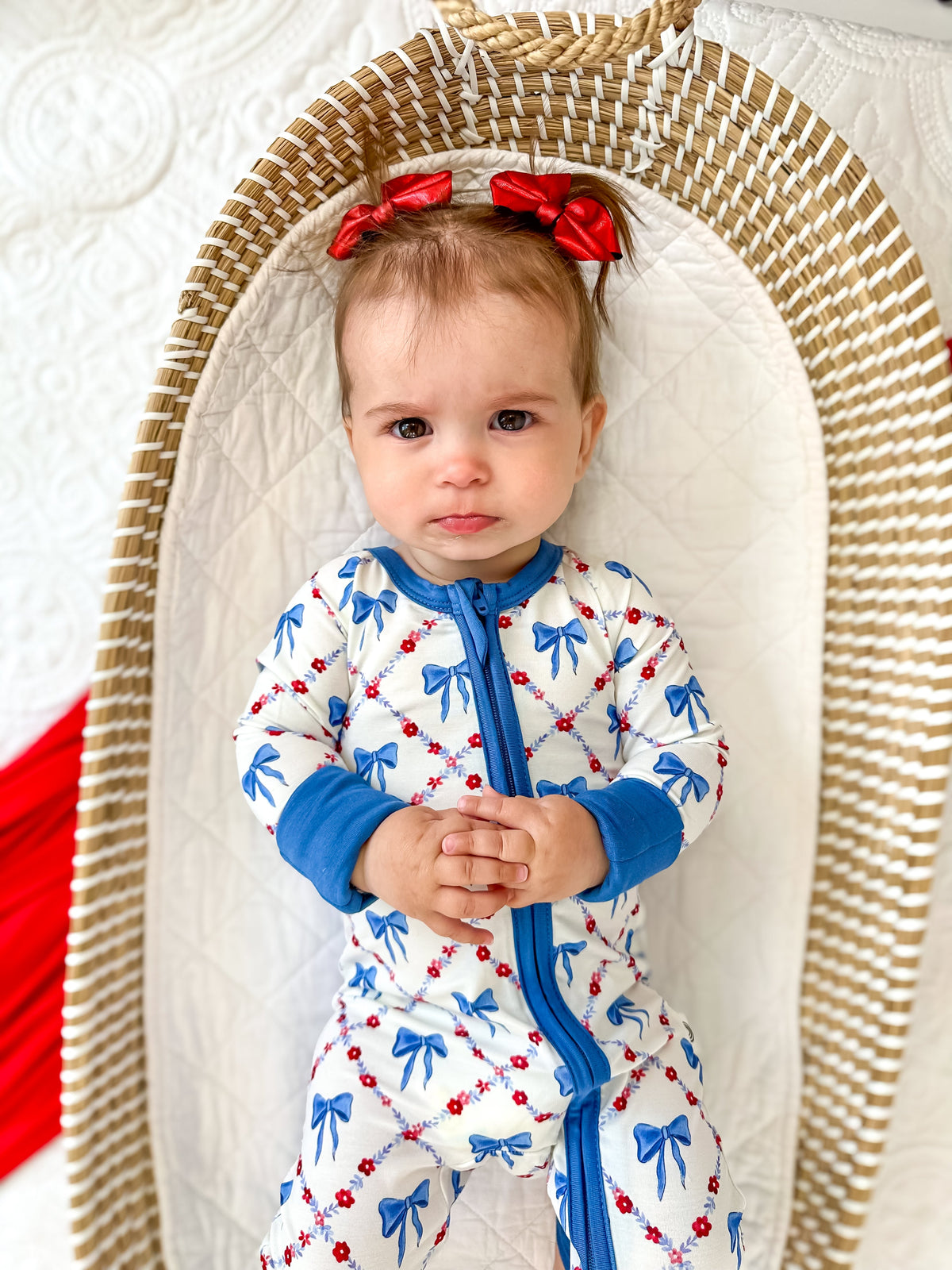 Red White & Bows Bamboo Zippy Pajamas — Little Joy Co.
