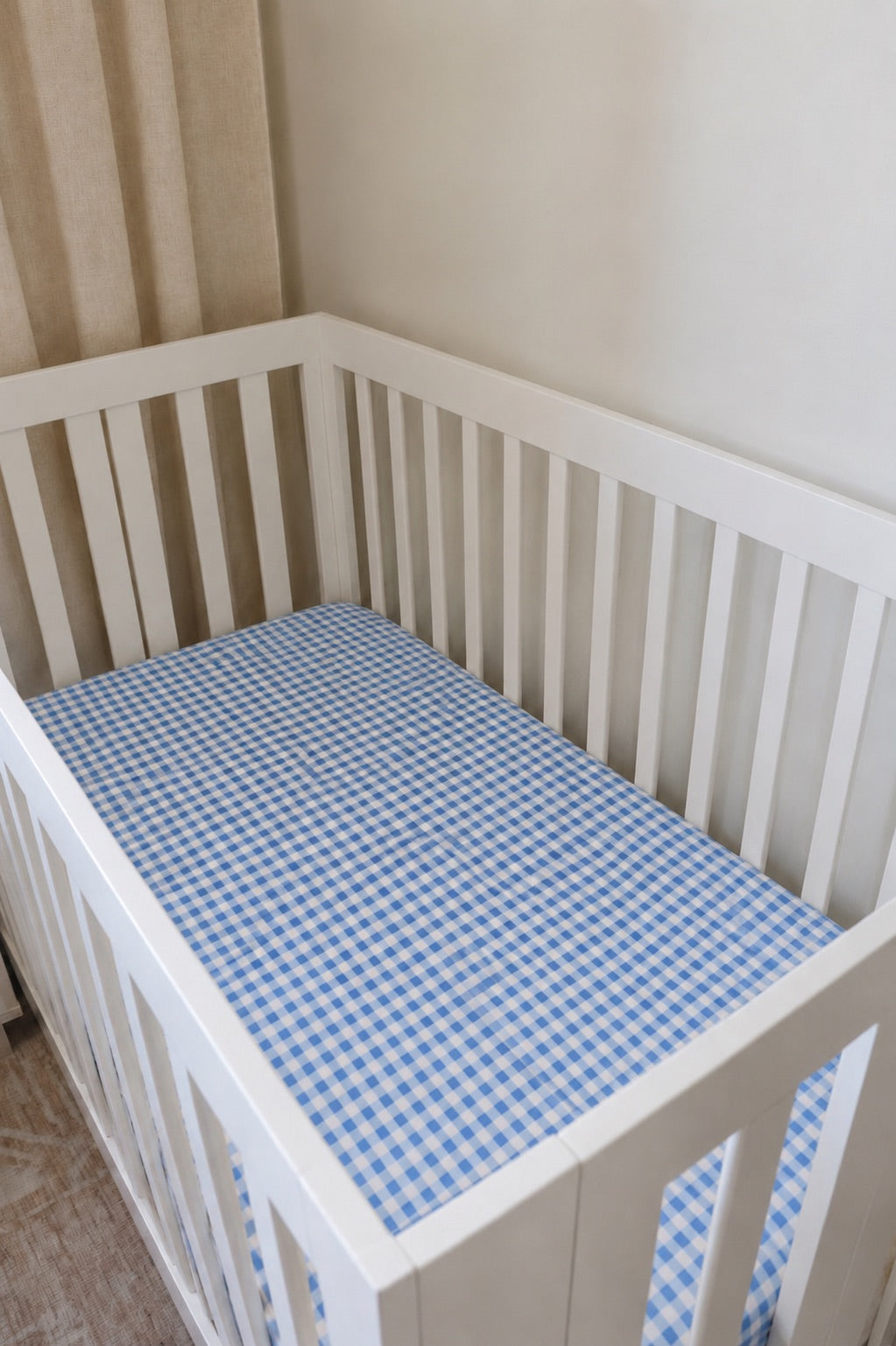 Blue White Gingham Crib Sheet — Little Mae & Co
