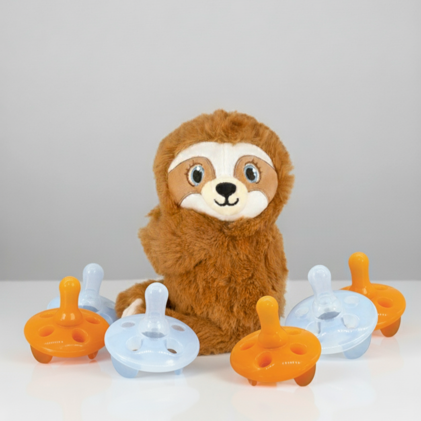 Shusher Sloth + 6-Pack Shushie™ Pacifiers – Soothing Bundle with Cuddly Cry Detection — Shusher