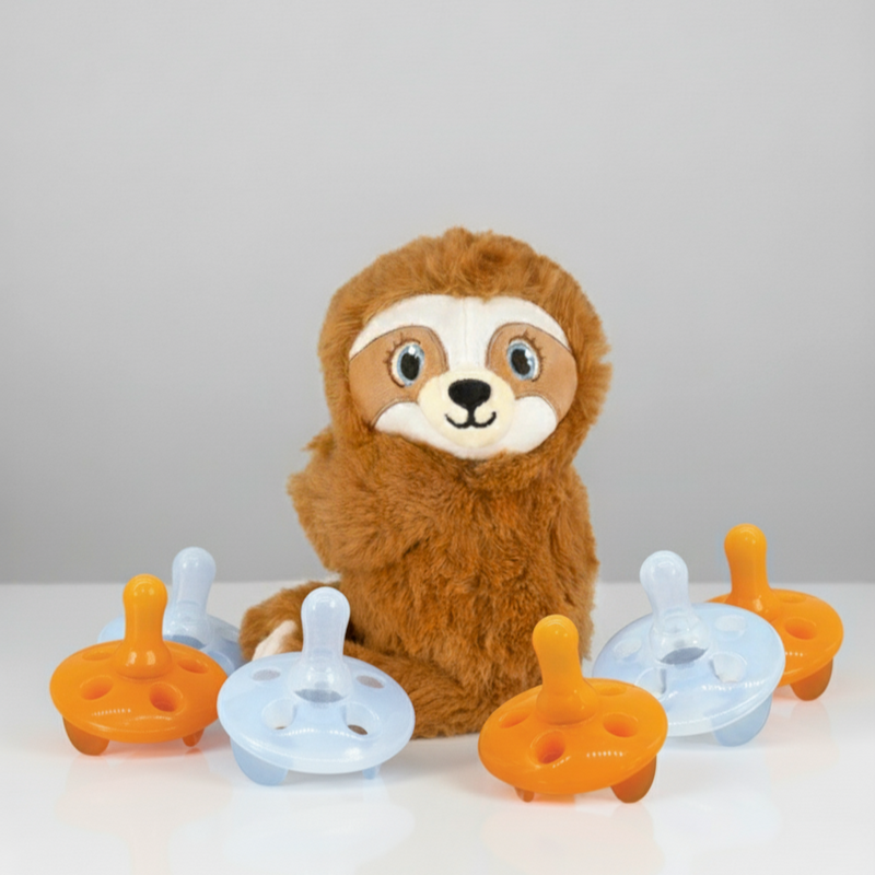 Shusher Sloth + 6-Pack Shushie™ Pacifiers – Soothing Bundle with Cuddly Cry Detection — Shusher