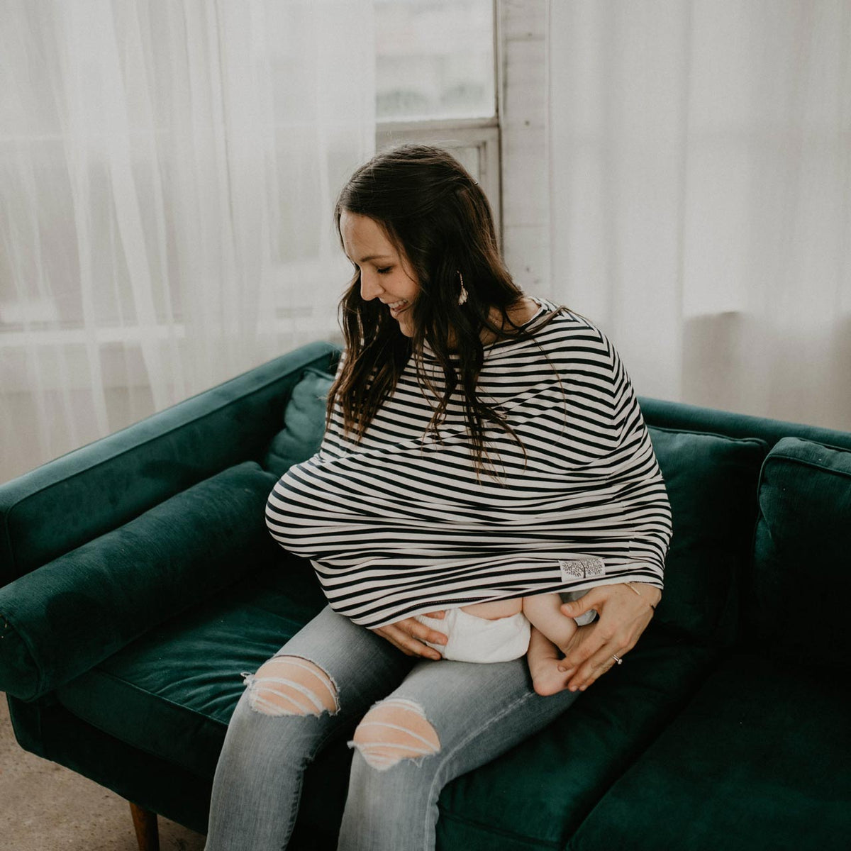 Multi-use Cover, White/Navy Stripes — Parker Baby Co.