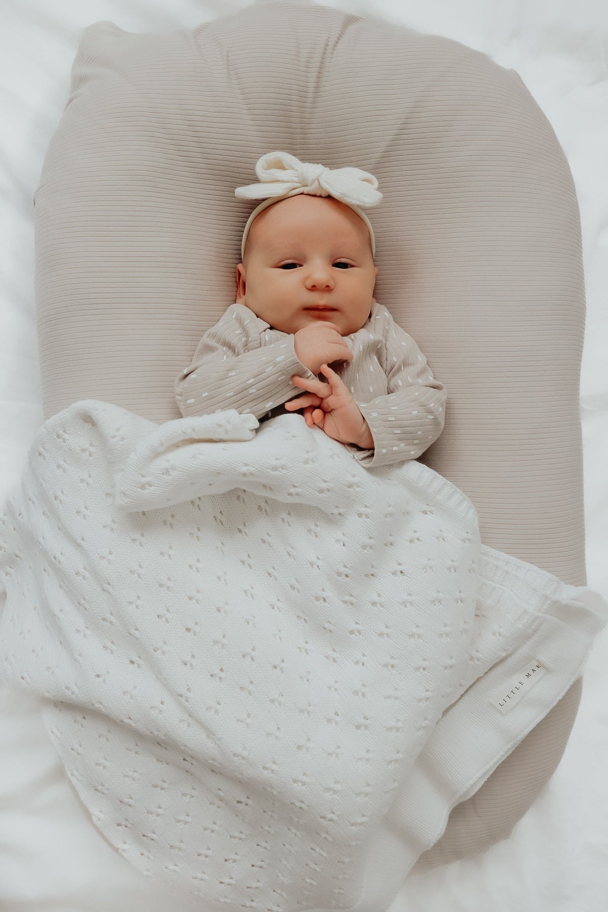 Vanilla White Pointelle Knit Blanket — Little Mae & Co
