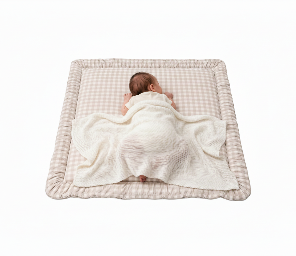 Beige Gingham Padded Baby Play Mat — Little Mae & Co