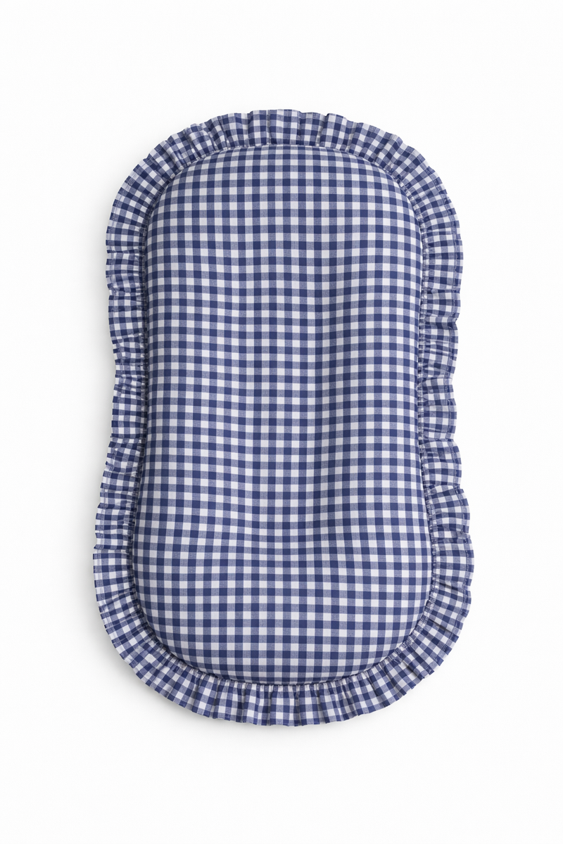 Navy Blue Gingham Ruffle Baby Lounger Cover — Little Mae & Co